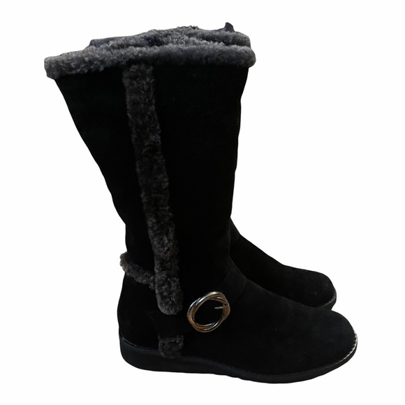 Stuart Weitzman Black Tall Sherpa Side Zipper Winter Boots - Picture 1 of 13